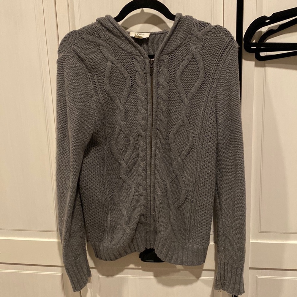 Loft gray knit zip up sweater